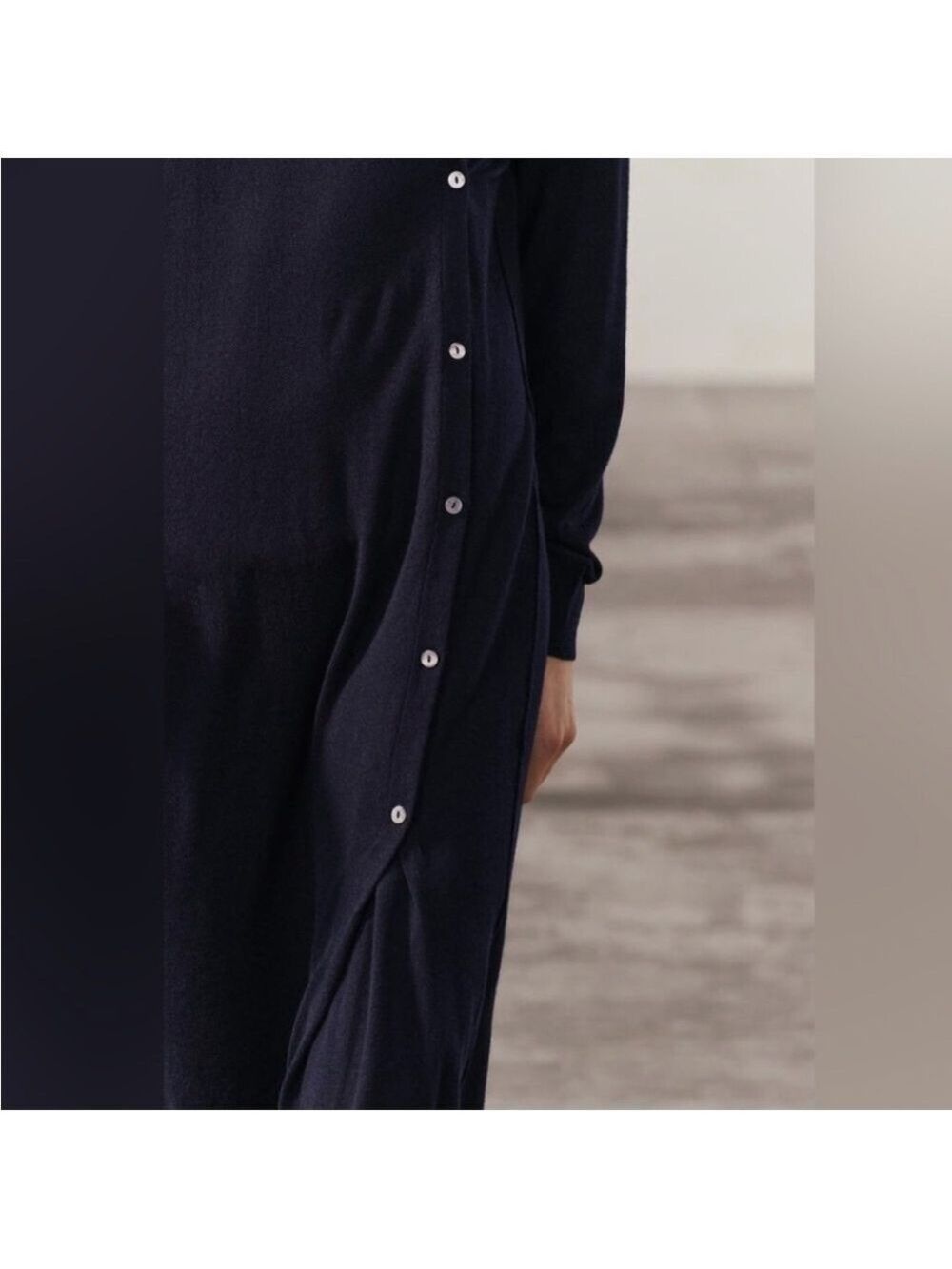 ZARA Fine Wool Blend Lightweight midi/maxi knit dress Side Buttons Navy Blue S - Picture 15 of 15